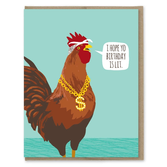 Lit Rooster Birthday Card