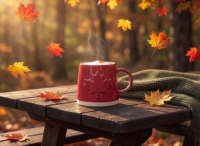 Red Embossed Maple Leaf Stoneware Mug