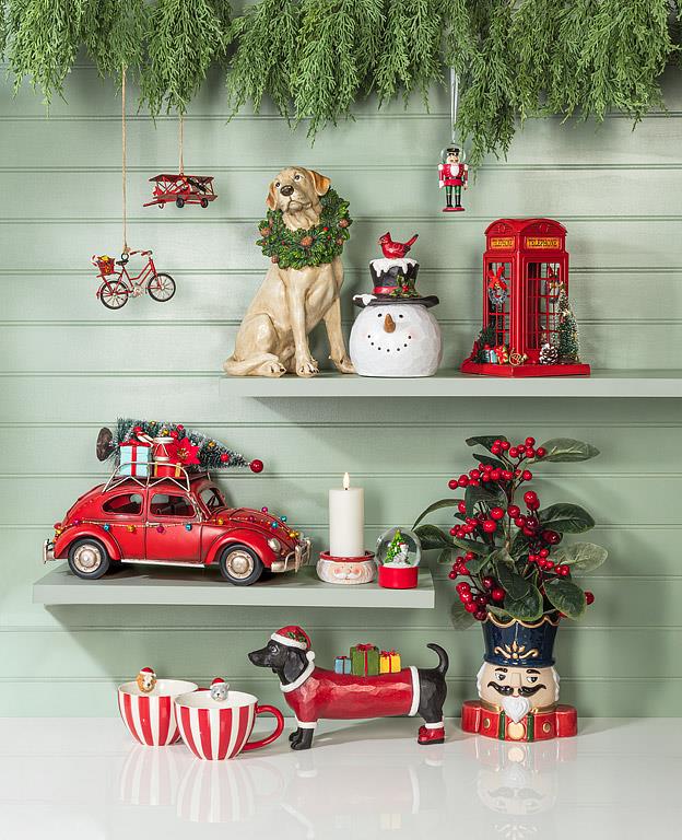 Holiday Striped Mug with Cat Figurine