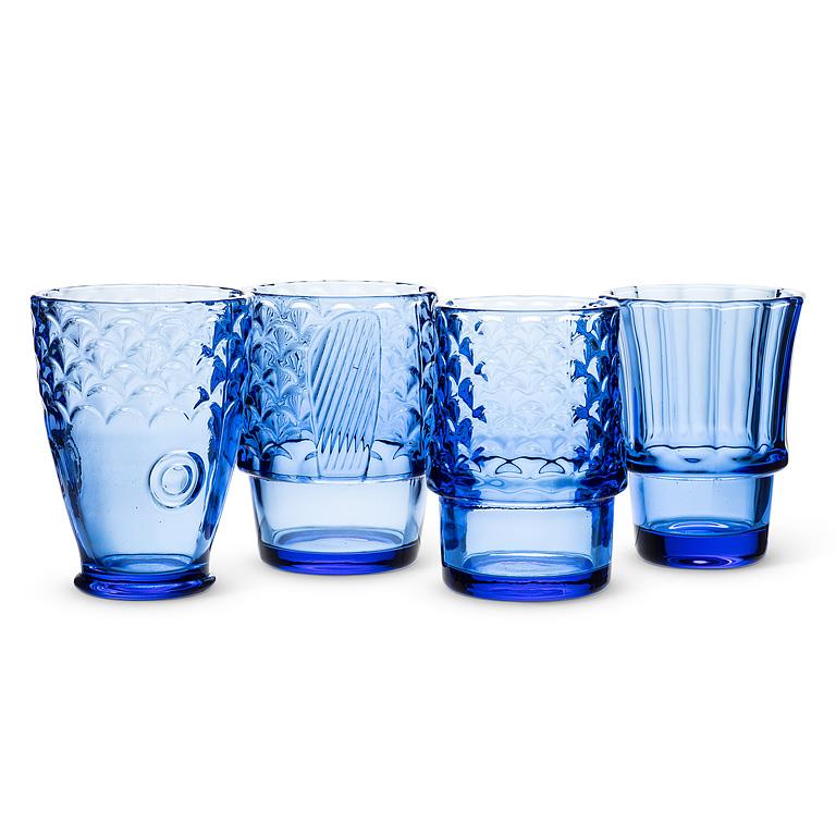 Blue Stacking Fish Glasses, Set of 4