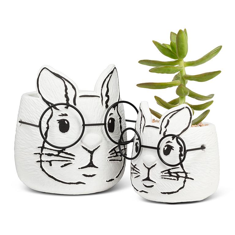 Large Bunny Planter with Glasses