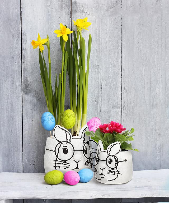 Large Bunny Planter with Glasses