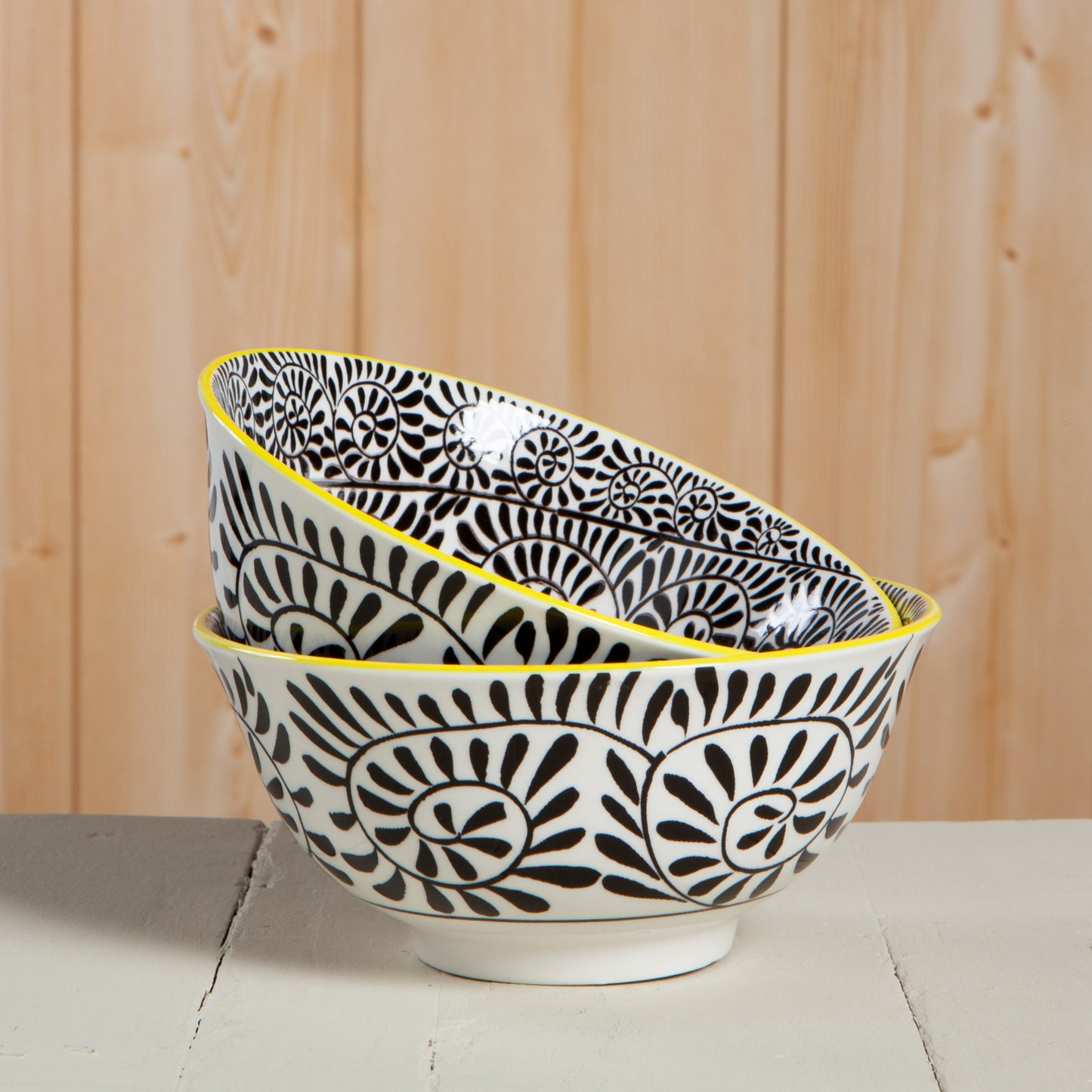 Stamped Bowl 6" Black Vines