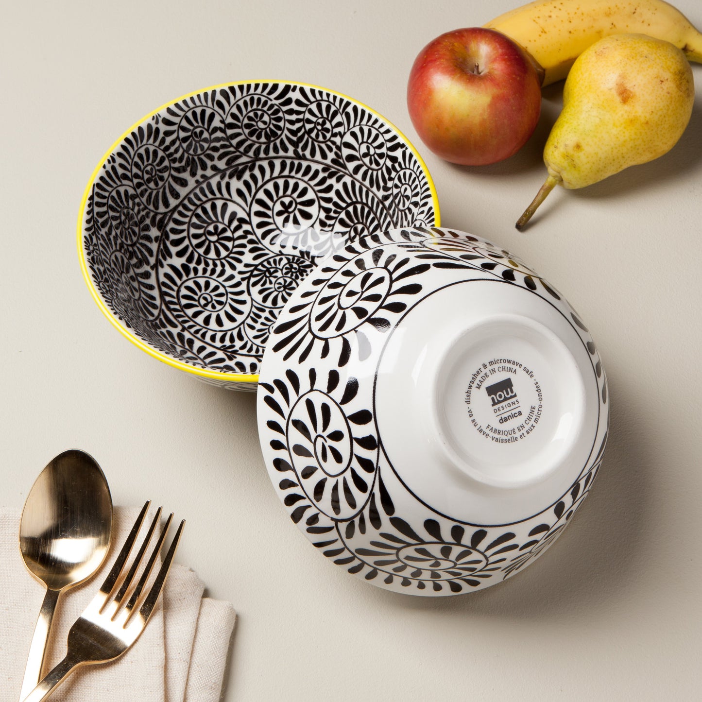 Stamped Bowl 6" Black Vines