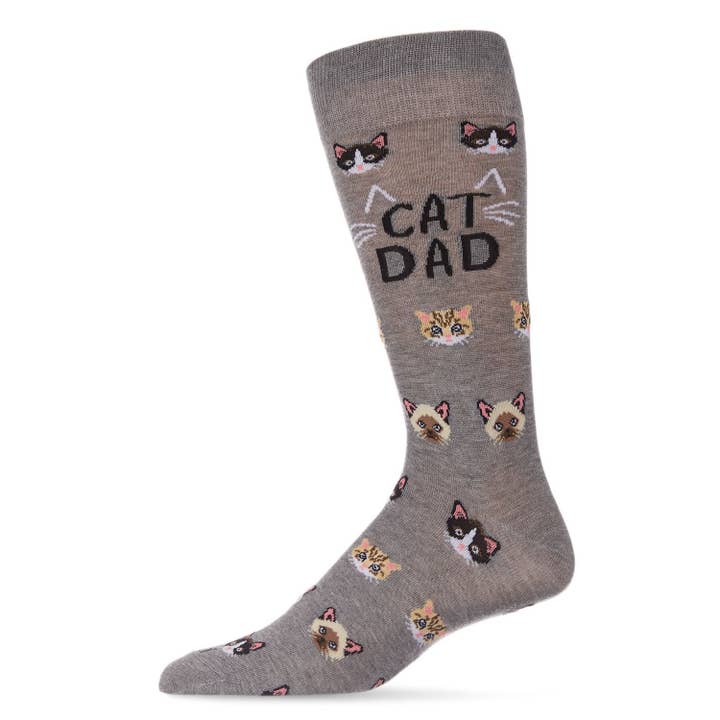 Men's Bamboo Crew Socks Med Gray Heather Cat Dad
