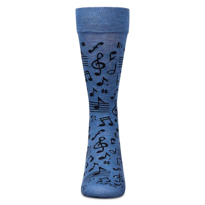 Men's Bamboo Crew Socks Denim Heather Musical Notes
