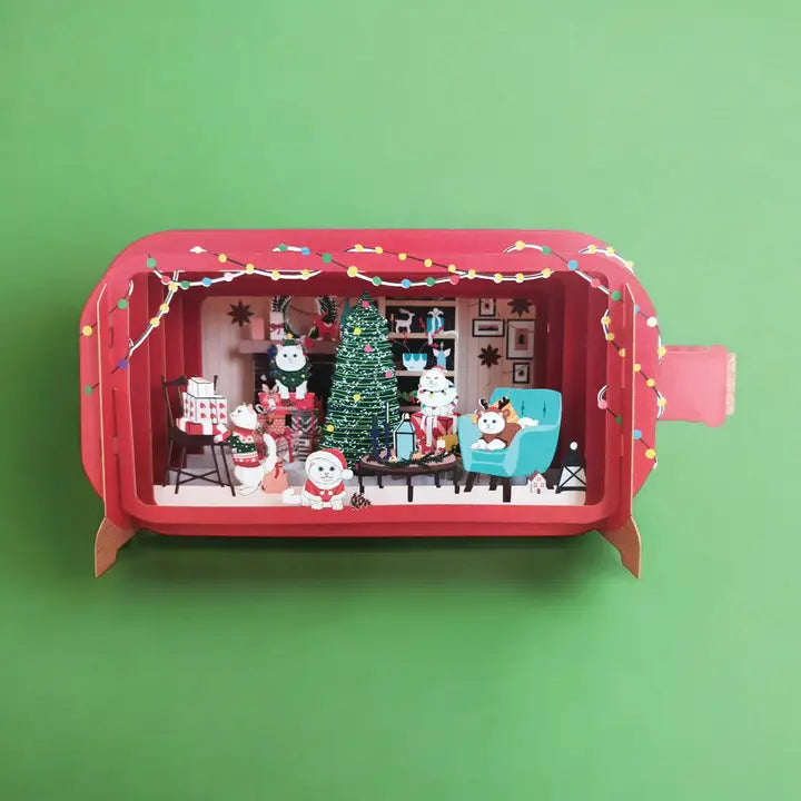 Cats Christmas Message in A Bottle Pop Up Greeting Card