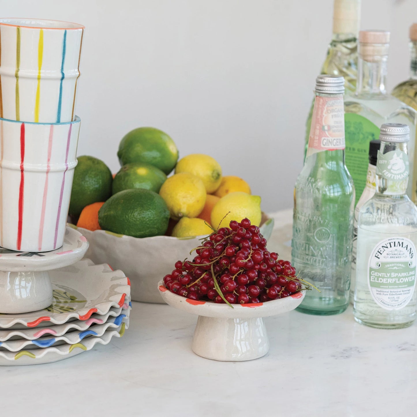 8-1/2" Hand-Painted Stoneware Plate – Flower Design with Ruffled Edge