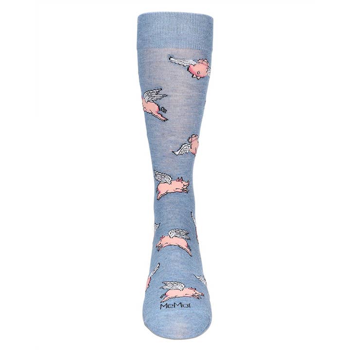 Men's Bamboo Crew Socks Denim Heather Flying Pigs