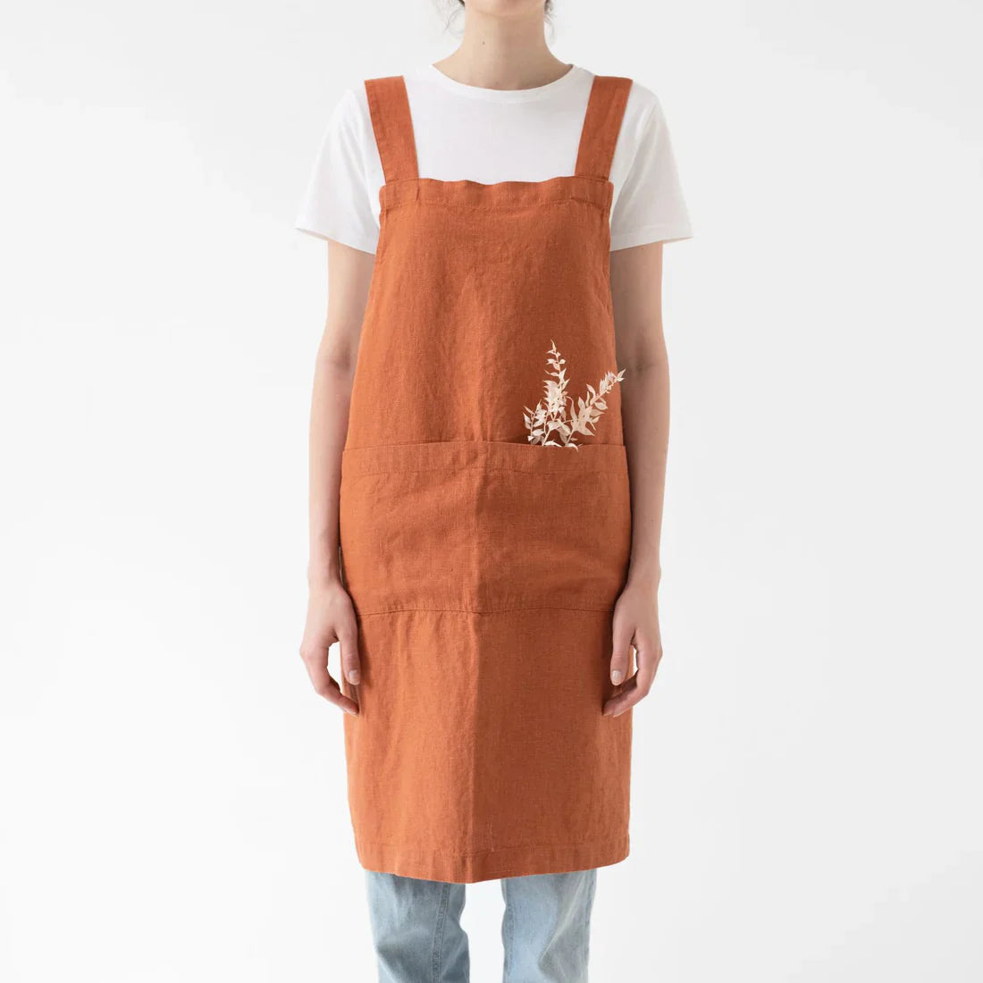 Baked Clay Linen Crossback Apron