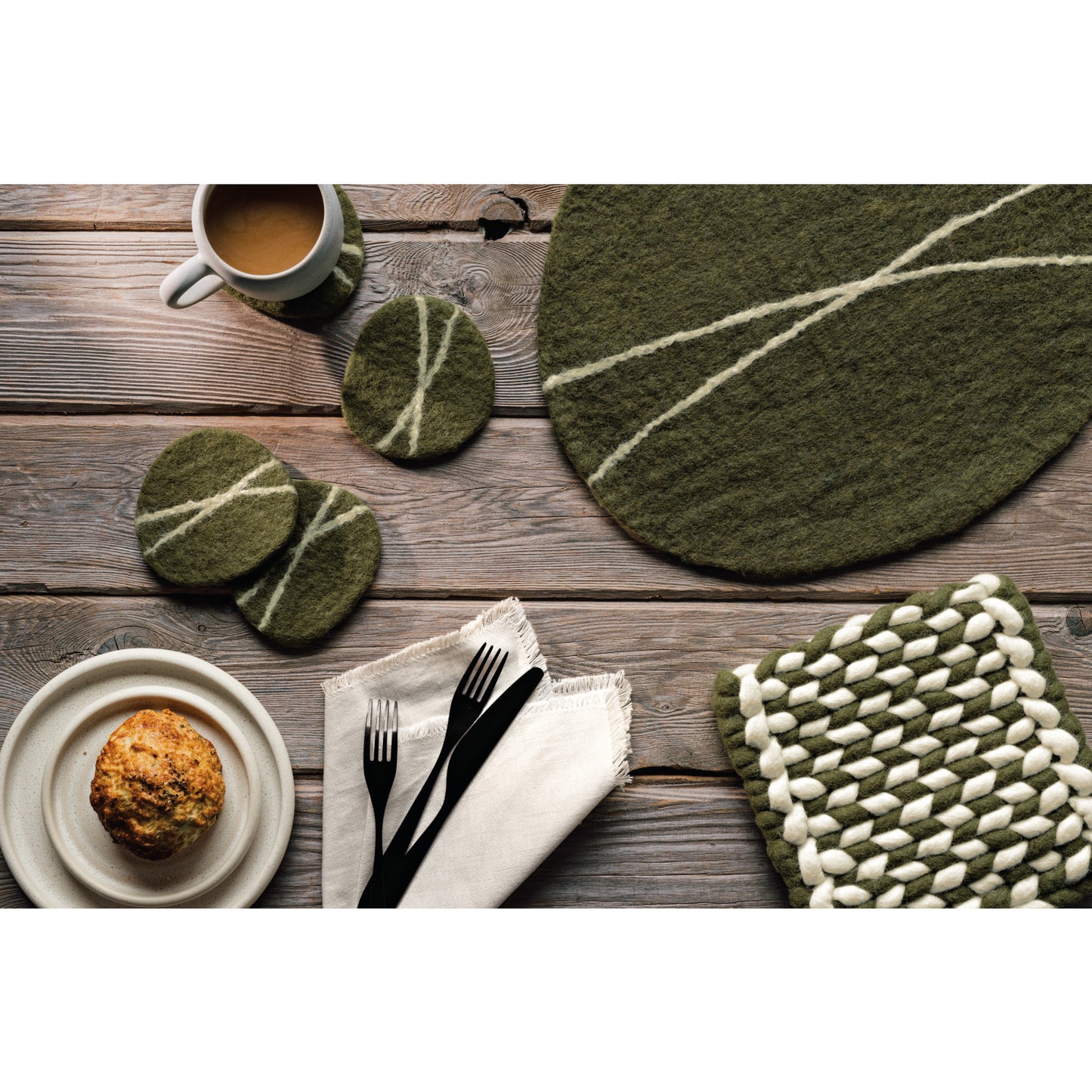 Striato Felt Coaster Set of 4 Olive Branch