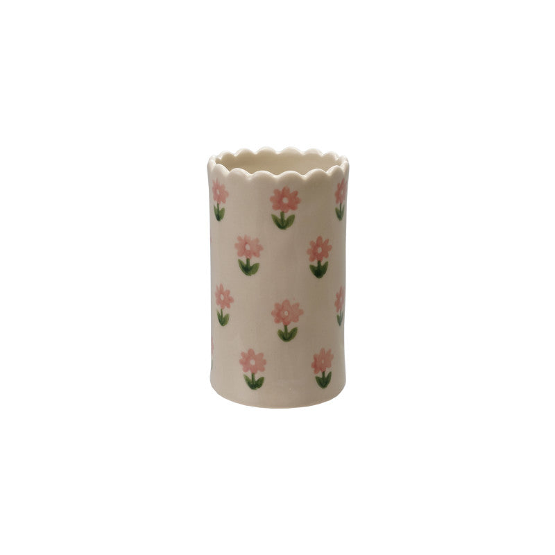 Floral Flower Vase w Scalloped Edge