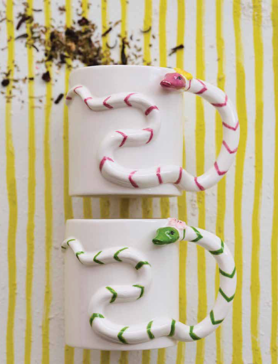 Hand Painted Stoneware Mug with Snake Handle – 14oz