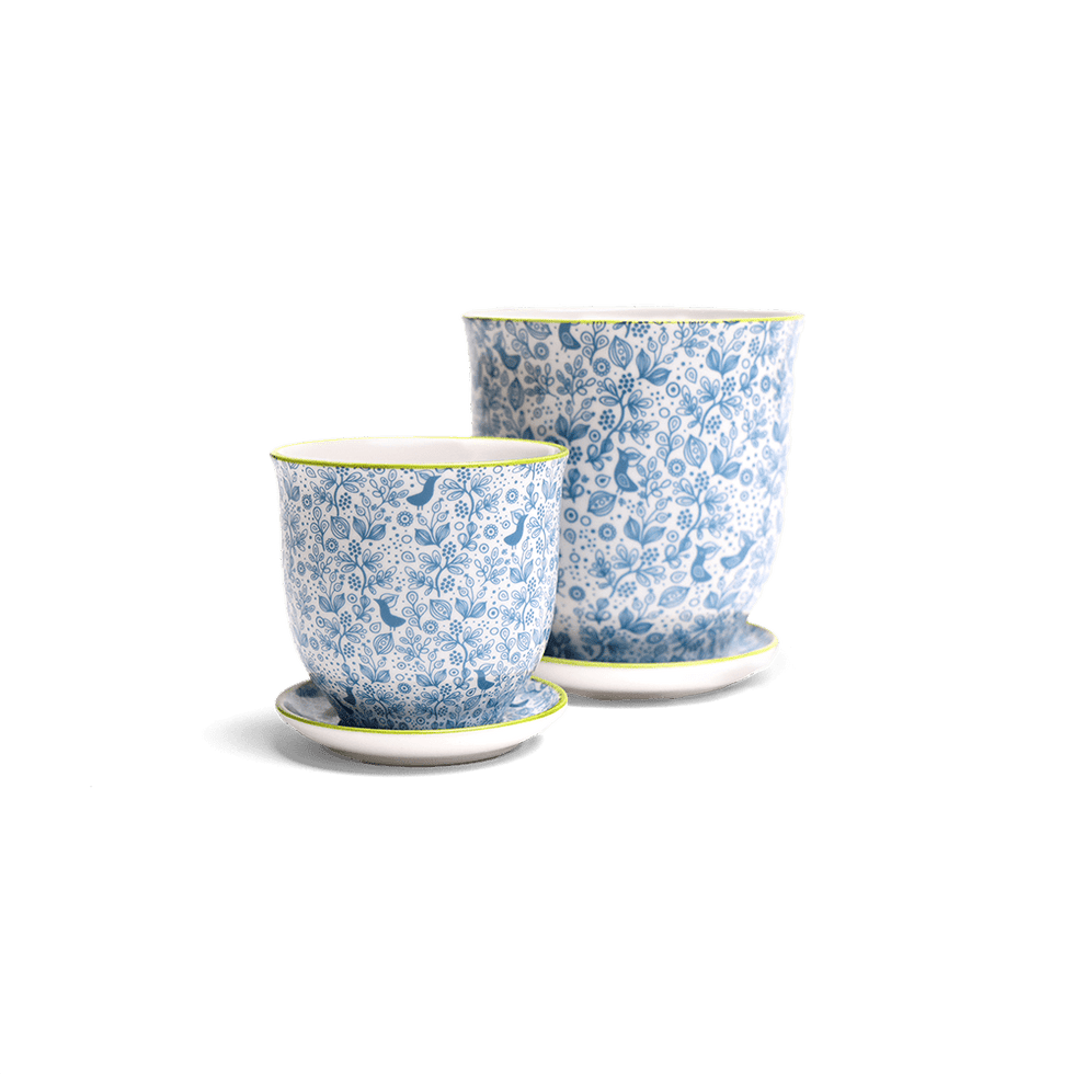 Liberte 3, 4.25" Pot & Saucer - Blue Birds
