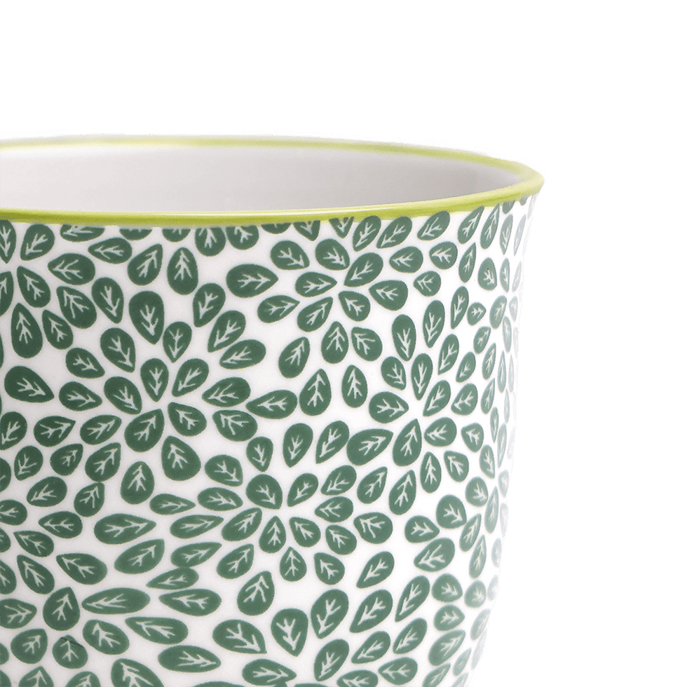 Liberte 3, 4.25" Pot & Saucer - Green Leaves