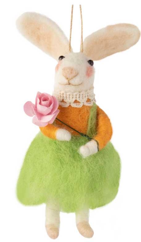 F80 - Felt Bunny Ornament With Flossy Wool Skirts