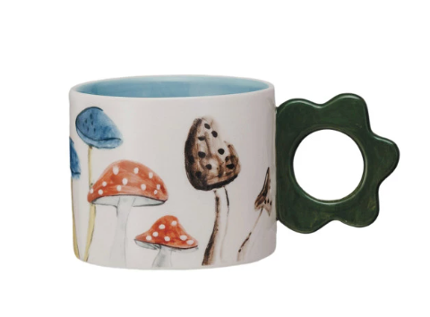 Hand-Painted Stoneware Mug w/ Flower Shaped Handle