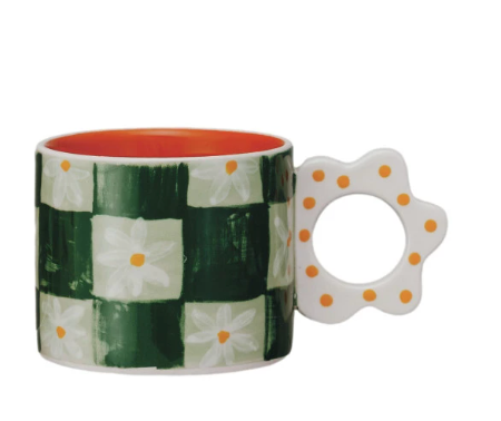 Hand-Painted Stoneware Mug w/ Flower Shaped Handle