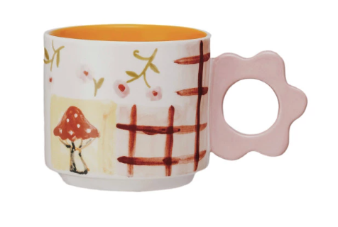 Hand-Painted Stoneware Mug w/ Flower Shaped Handle