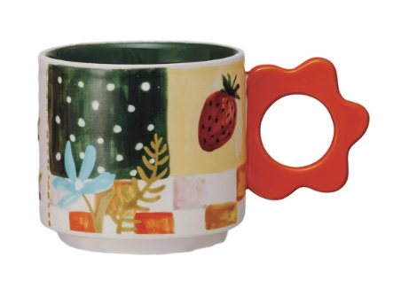 Hand-Painted Stoneware Mug w/ Flower Shaped Handle