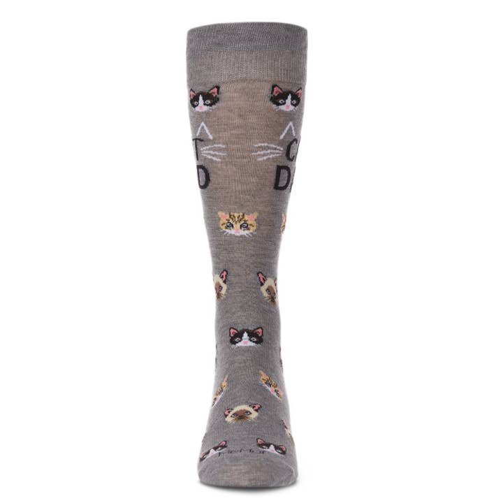 Men's Bamboo Crew Socks Med Gray Heather Cat Dad