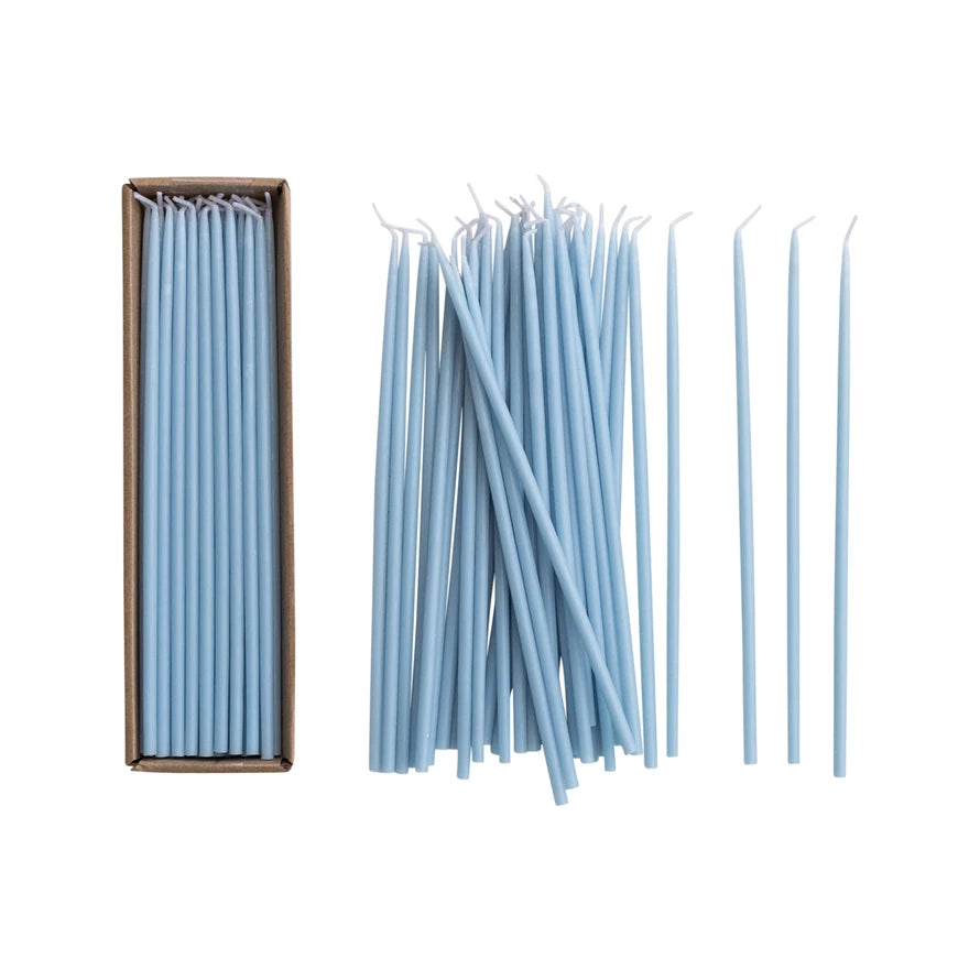 Approx. 1/4" Round x 10"H Unscented Thin Taper Candle Light Blue