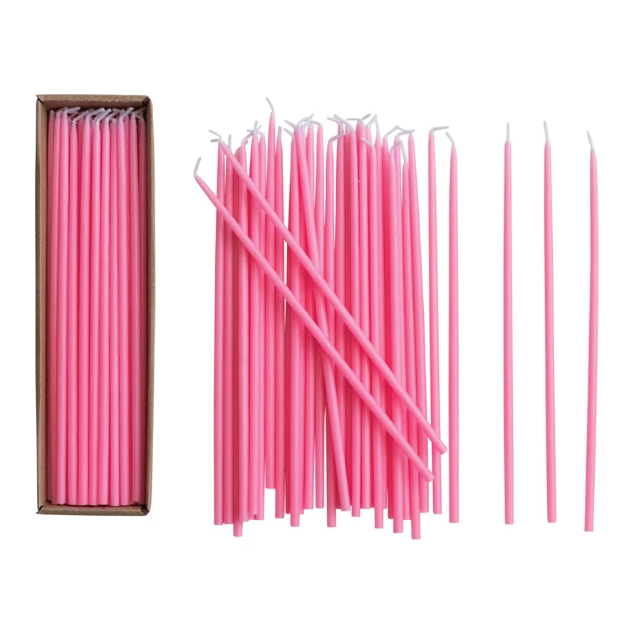Approx. 1/4" Round x 10"H Unscented Thin Taper Candle Pink