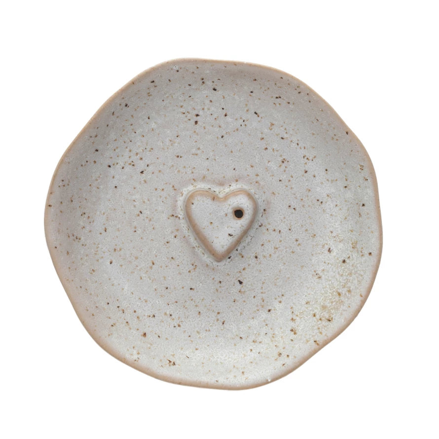 Stoneware Incense Dish Holder w/ Embossed Heart