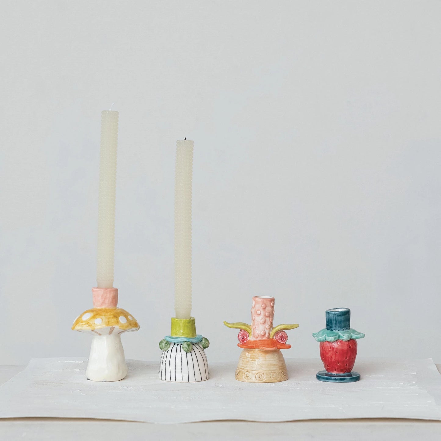 Hand-Painted Stoneware Strawberry Taper Holder