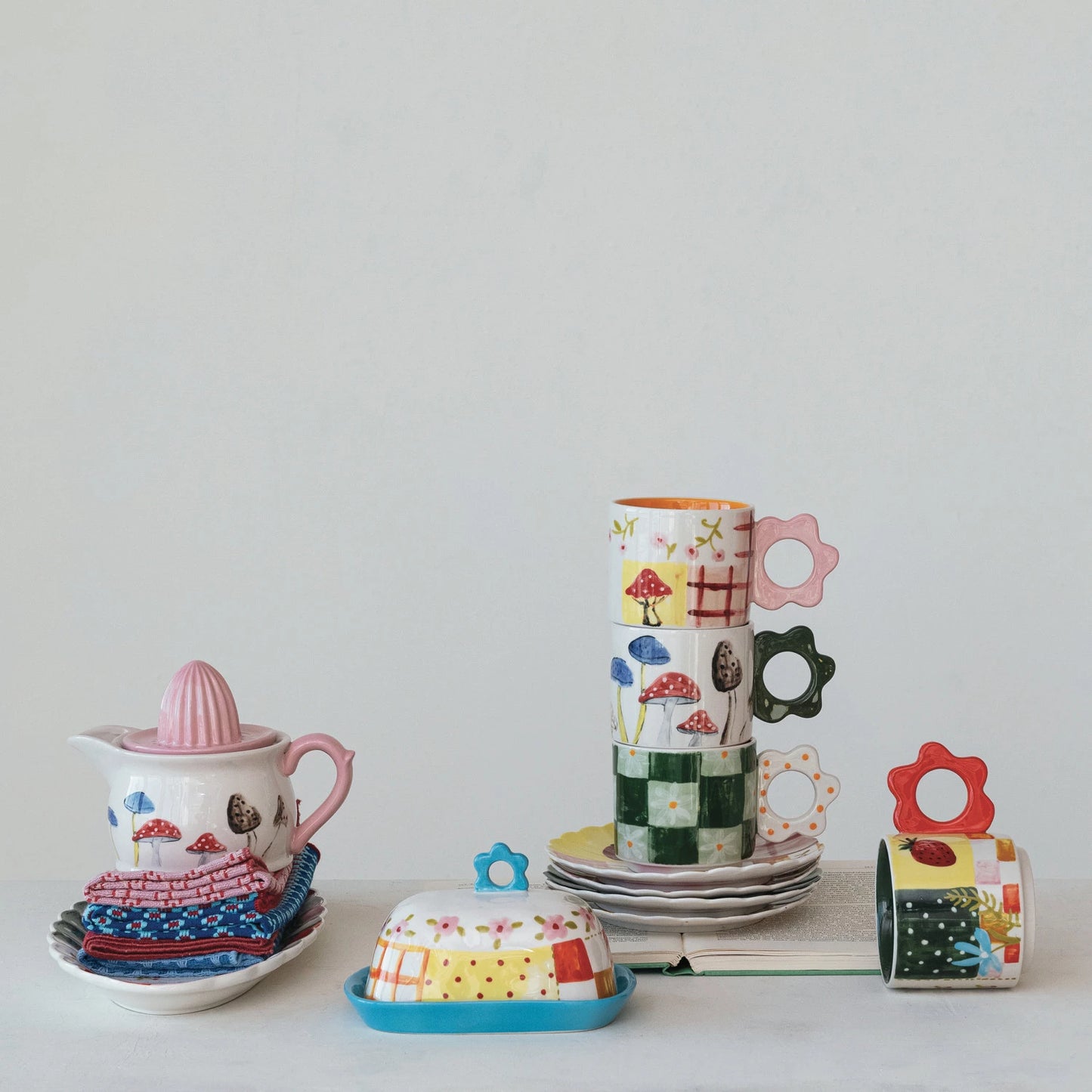 Hand-Painted Stoneware Mug w/ Flower Shaped Handle