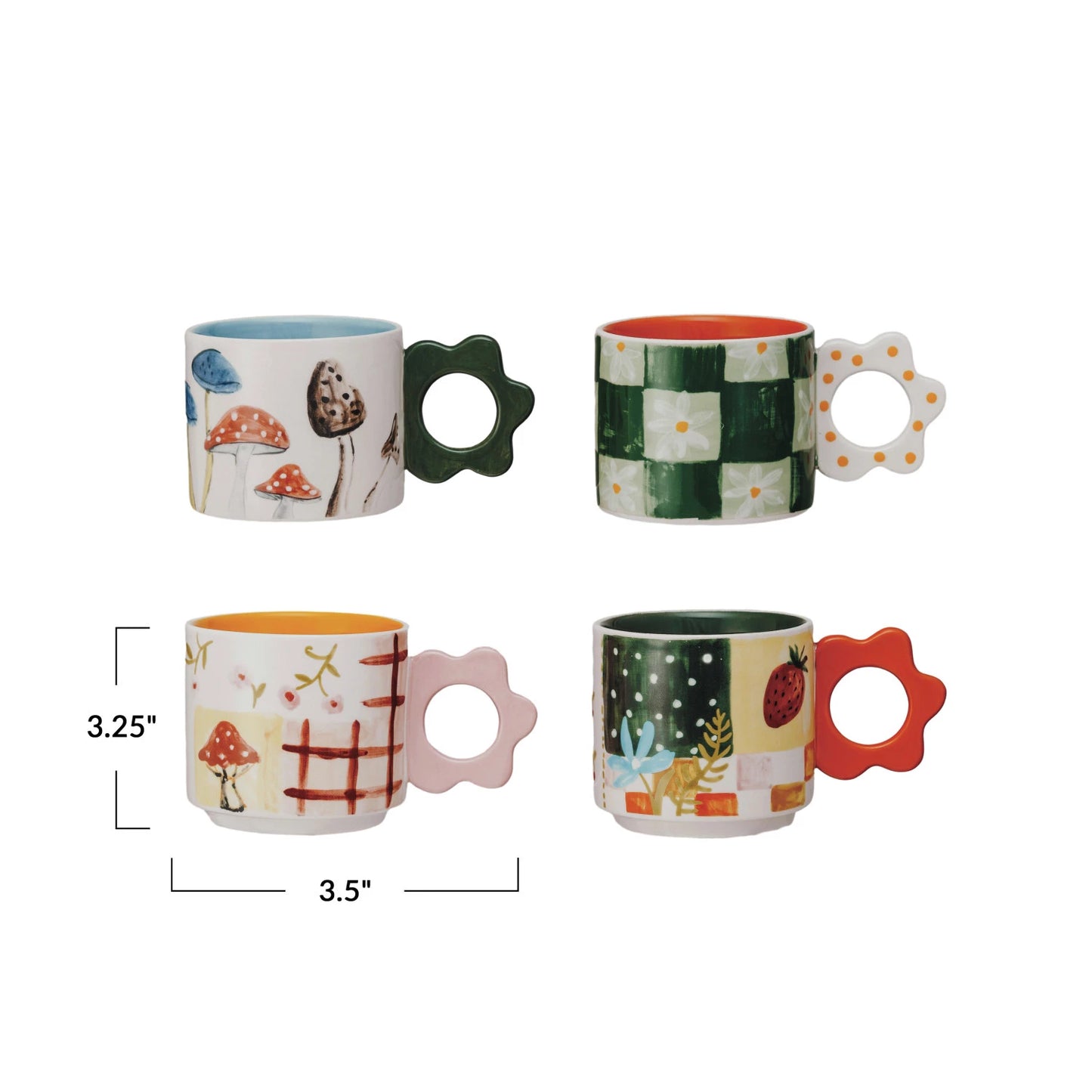 Hand-Painted Stoneware Mug w/ Flower Shaped Handle