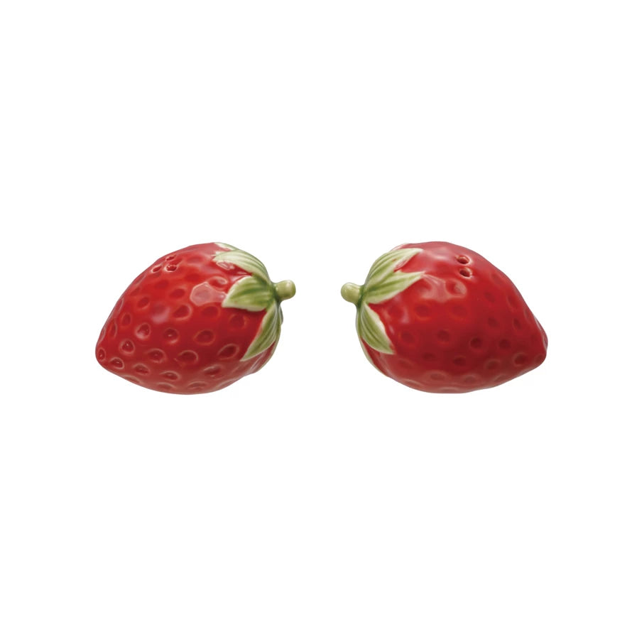Strawberry Hand-Painted Shaped Salt + Pepper