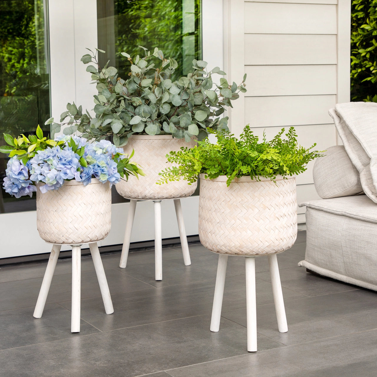 Bamboo Planter White Wash