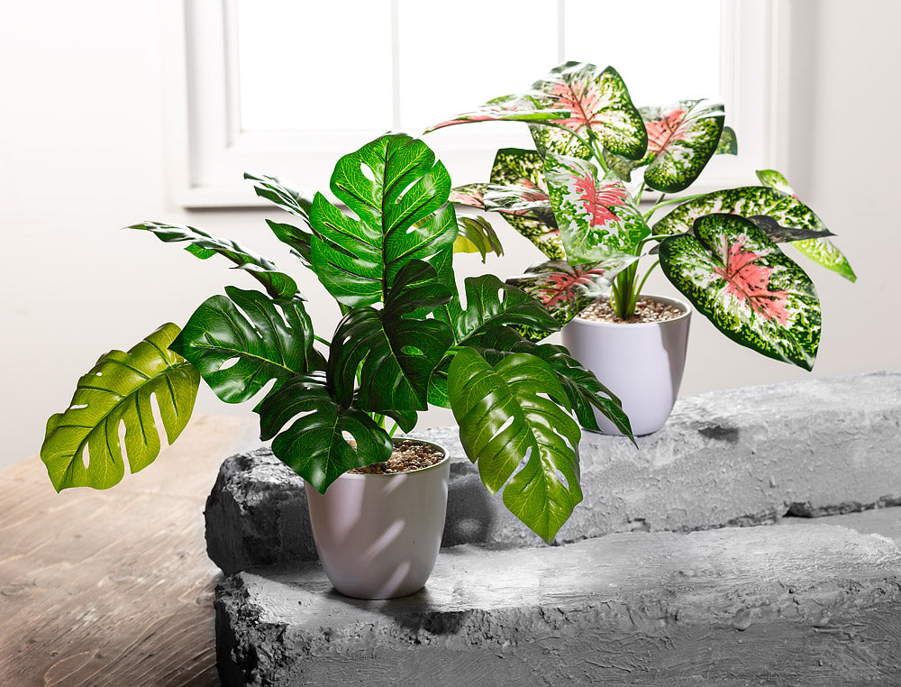 Large Pink Green Faux Leaf Plant