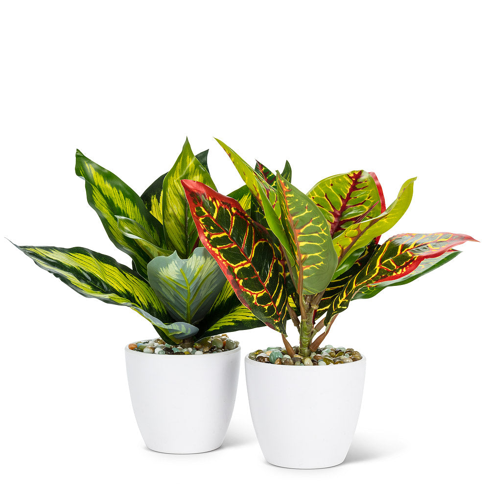 Medium Red Green Faux Leaf Plant