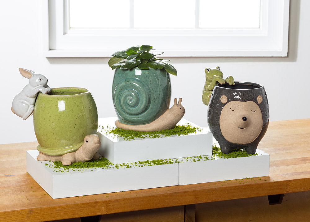 Tall Turquoise Snail Planter 5"H