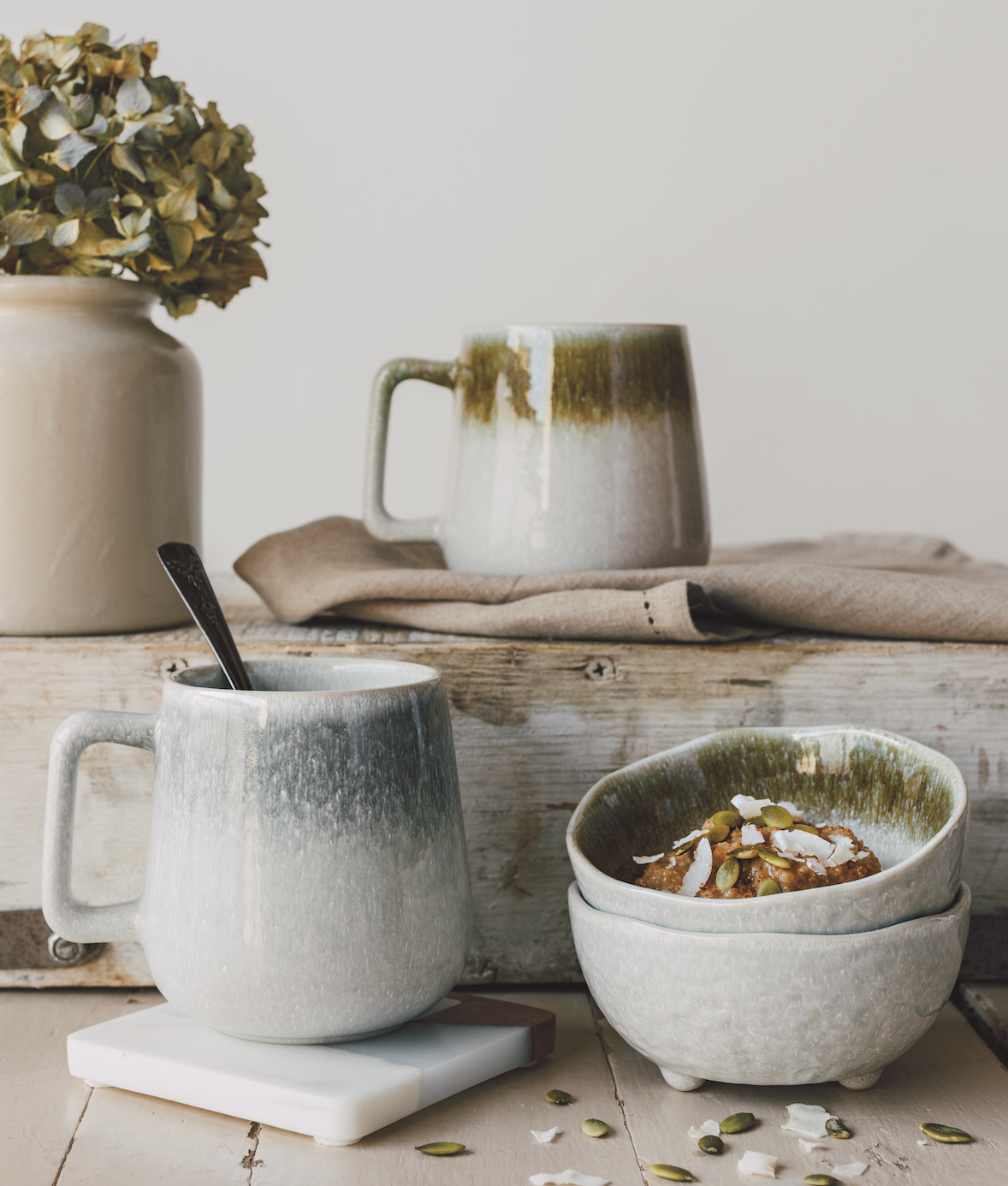 Reactive Glaze Mineral Bowl Mist Green