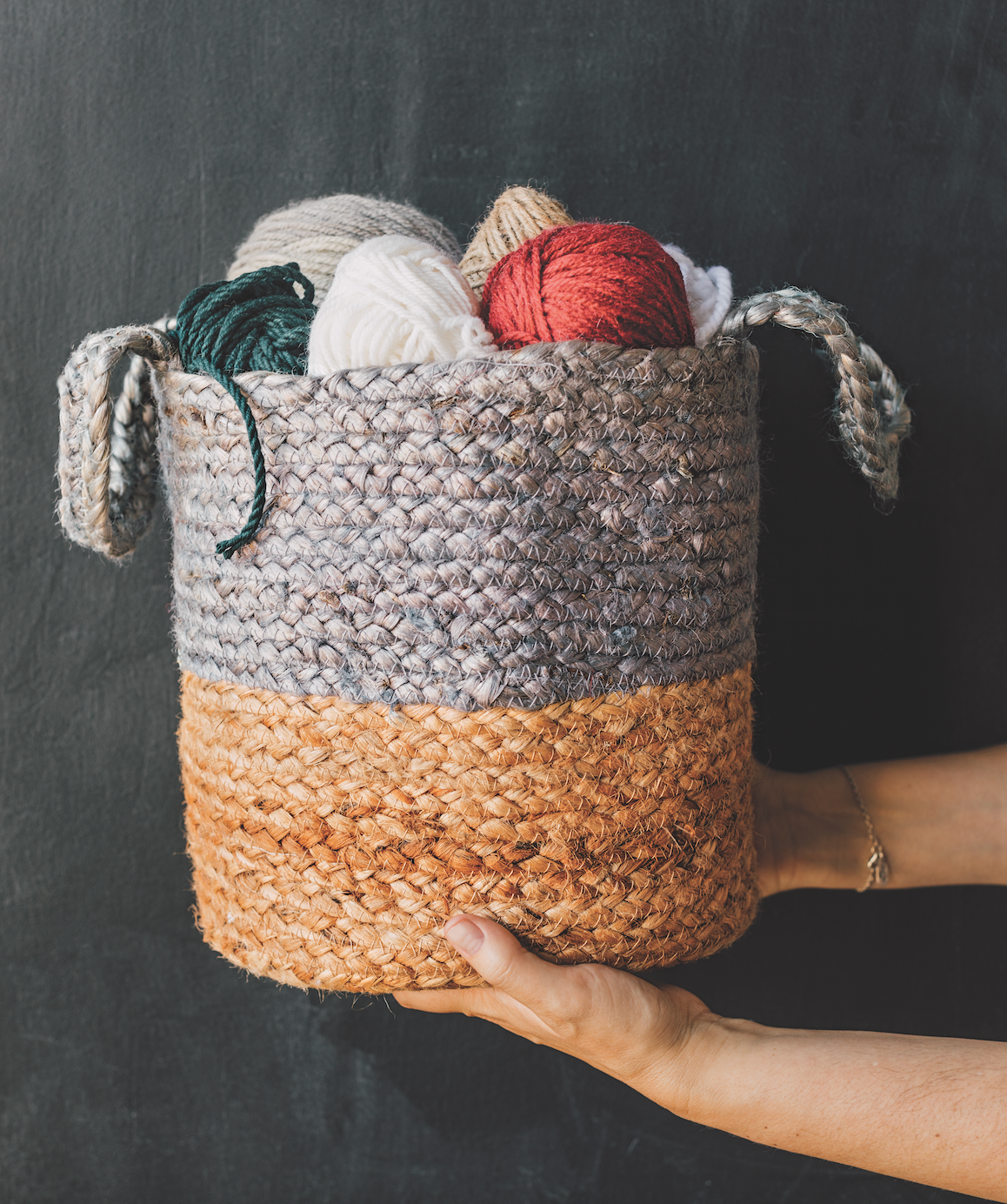 Basket Jute Small Block Dove Grey