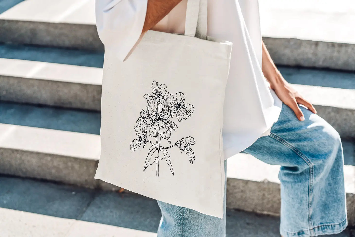 Wildflower Spring Blue Eyed Mary Flower Cotton Tote Bag