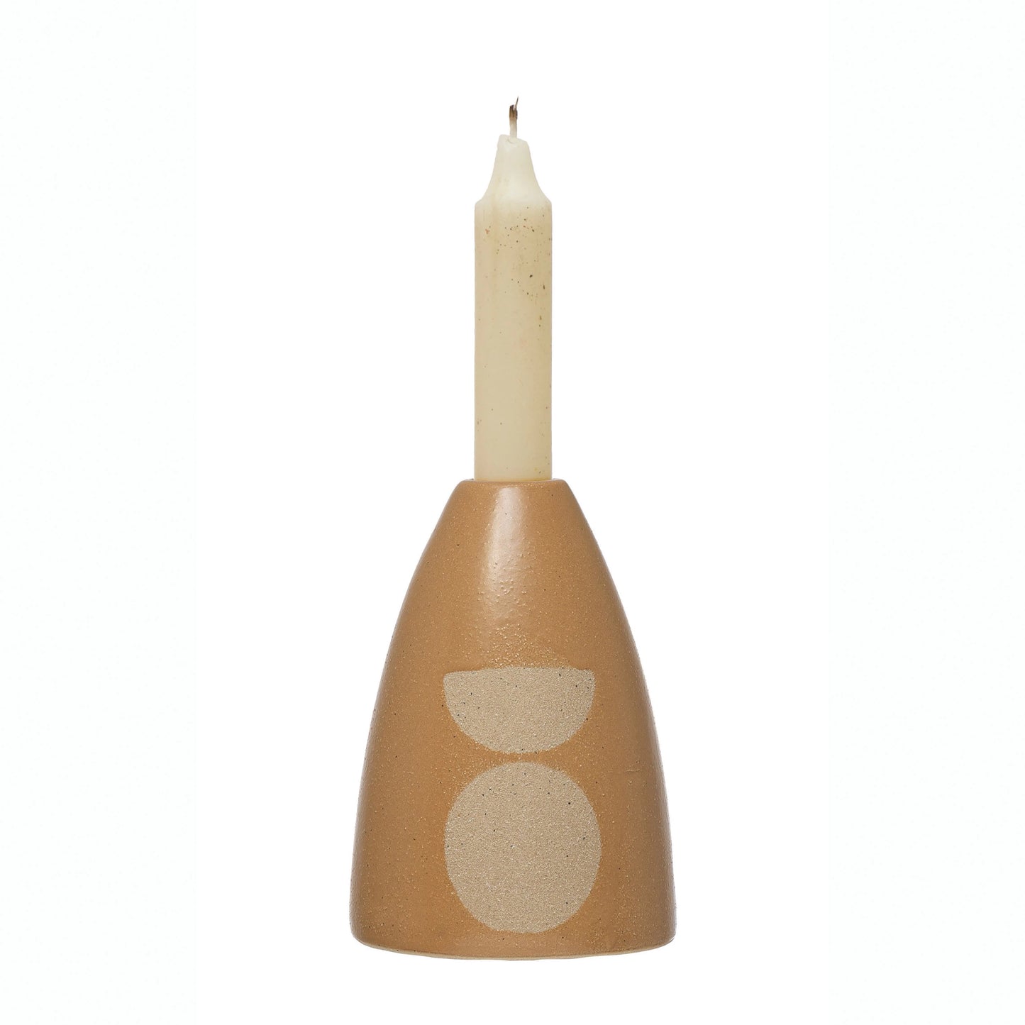 Stoneware Taper Holder w/ Circle Design, Tan Color