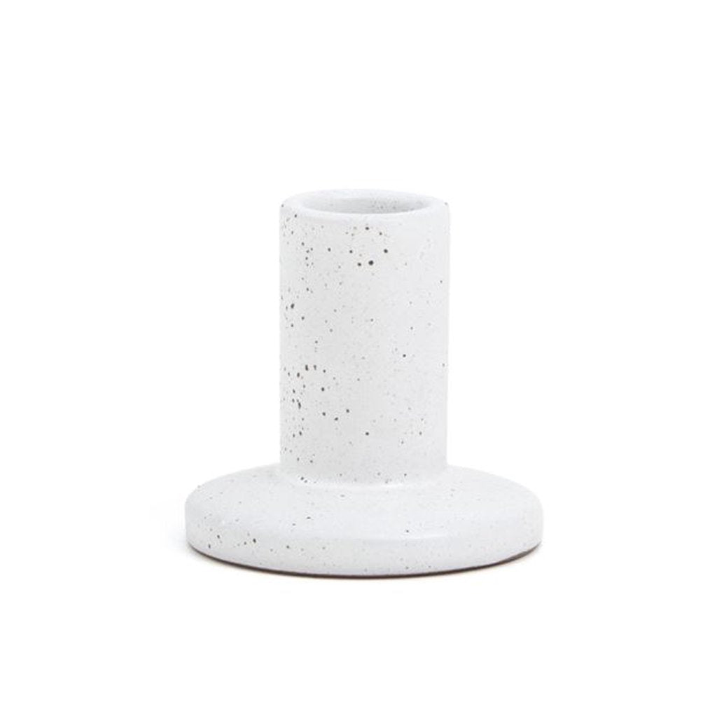 Tall White Speckled Ceramic Taper Holder