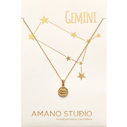 Tiny Zodiac Medallion Gemini Necklace