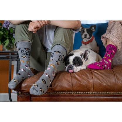 Men's Bamboo Crew Socks Med Gray Heather Dog Dad