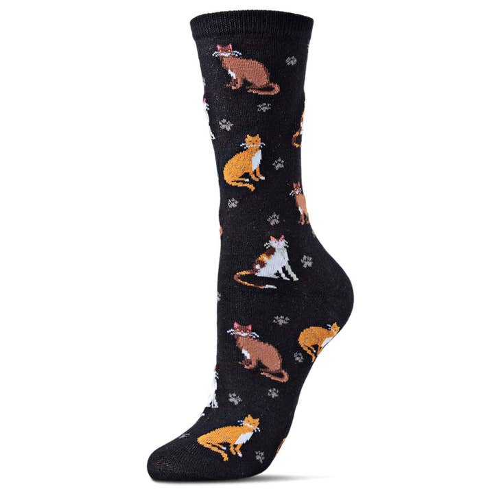 Women's Bamboo Crew Socks Black Cats + Friend