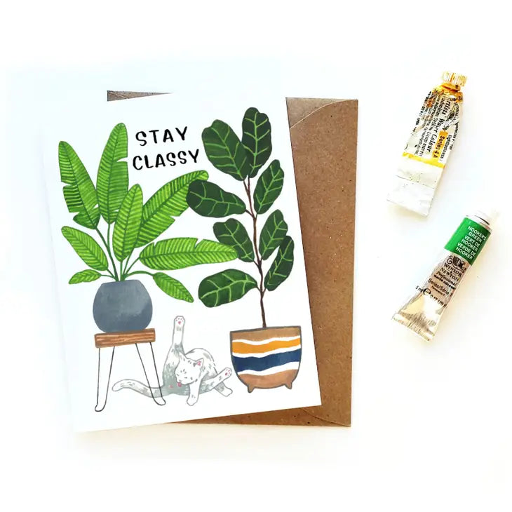 Stay Classy Cat Plant Card