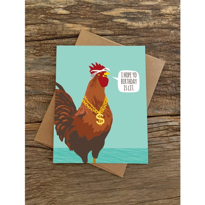 Lit Rooster Birthday Card