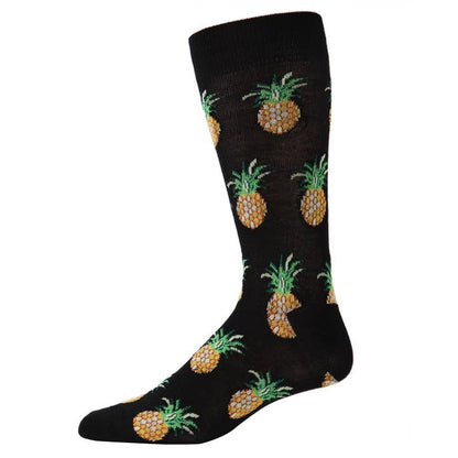 Men's Bamboo Crew Socks Black Pineapples