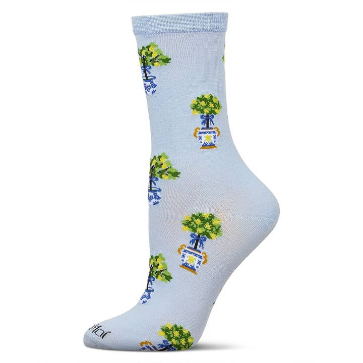 Women's Bamboo Crew Socks Light Blue Topiary