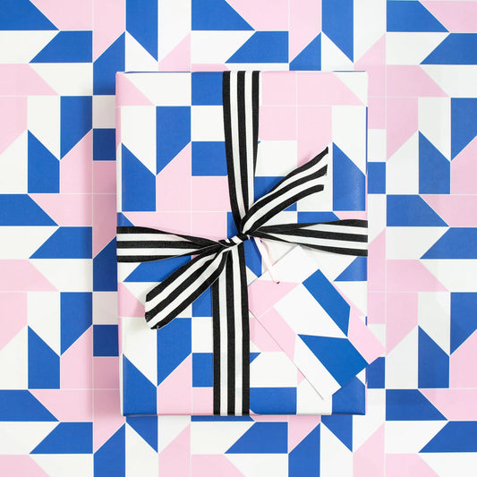 Patchwork Blue Flat Wrapping Paper