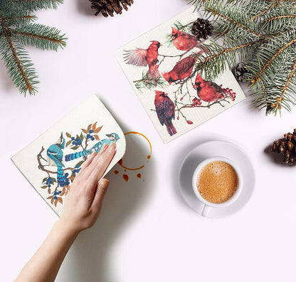 Swedish Dishcloth Blue Jays + Berries